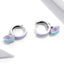 Load image into Gallery viewer, Purple Evil Eye Silver Hoop Earrings - Earrings

