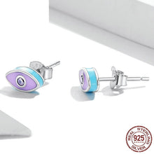 Load image into Gallery viewer, Purple Evil Eye Silver Stud Earrings - Earrings
