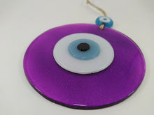Load image into Gallery viewer, Purple Evil Eye Wall Hangings - Wall HangingDark Purple with Yellow Eyes - Round Shape
