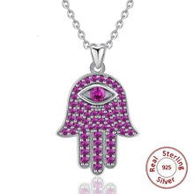 Load image into Gallery viewer, Purple Stone Hamsa Hand Evil Eye Silver Pendant and Necklace - NecklaceOnly Pendant
