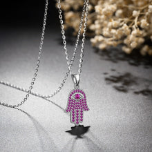Load image into Gallery viewer, Purple Stone Hamsa Hand Evil Eye Silver Pendant and Necklace - NecklacePendant and Chain
