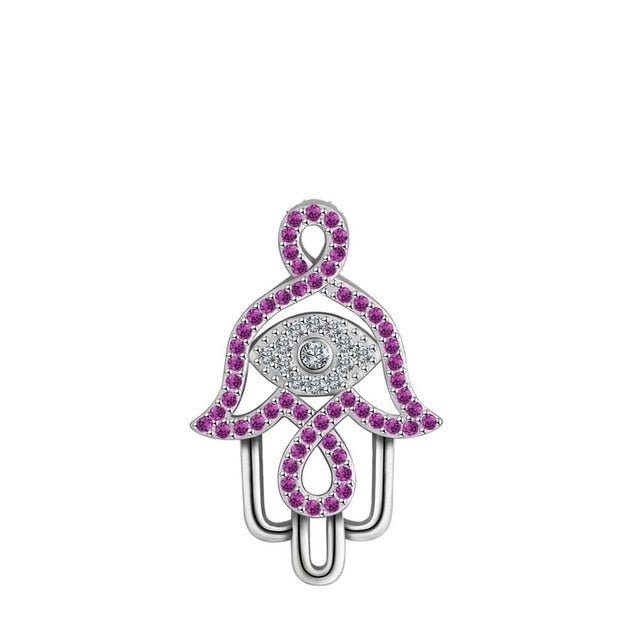 Purple Stone Hamsa Hand Silver Pendant and Necklace - NecklaceOnly Pendant
