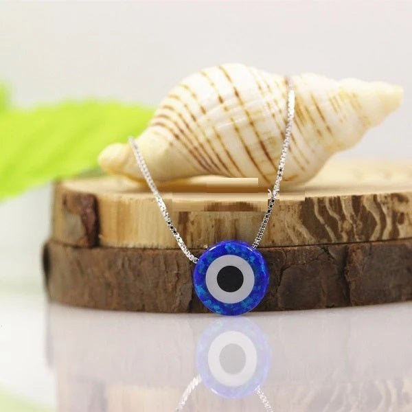 Radiant Opal Stone Evil Eye Necklaces - NecklaceColor 1Silver Box