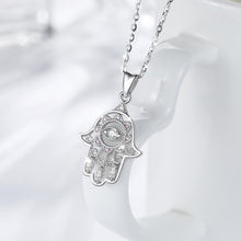 Load image into Gallery viewer, Silver and Crystal Hamsa Hand Evil Eye Silver Pendant - NecklaceOnly Pendant
