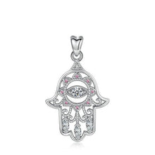 Load image into Gallery viewer, Silver and Crystal Hamsa Hand Evil Eye Silver Pendant - NecklaceOnly Pendant
