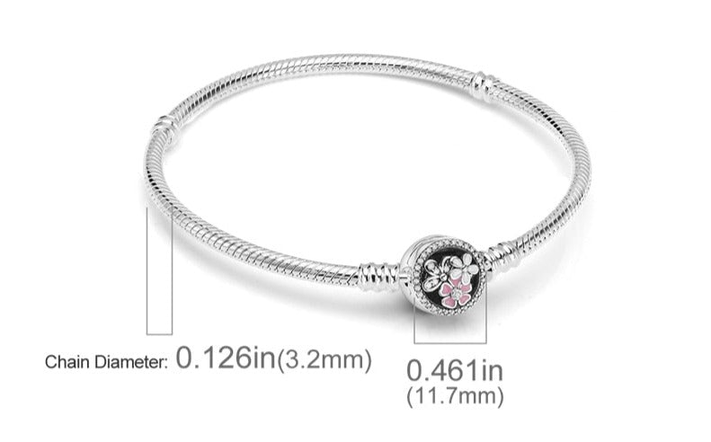Silver Bracelets for Evil Eye and Hamsa Charms - JewelleryFlowers inside Circular Clasp - Snake Chain Bracelet5.9” or 15 cm
