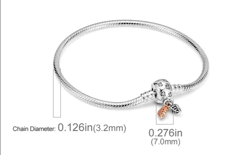 Silver Bracelets for Evil Eye and Hamsa Charms - JewelleryFalling Leaves Clasp - Snake Chain Bracelet5.9” or 15 cm