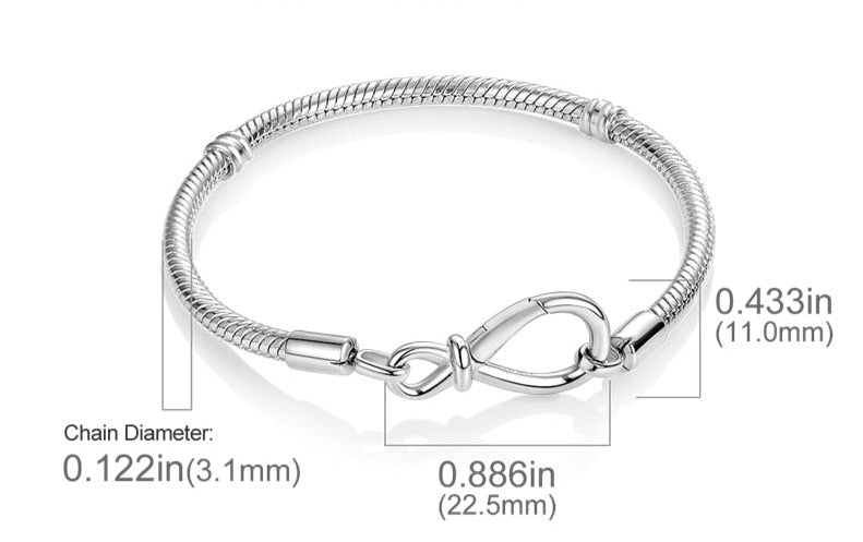 Silver Bracelets for Evil Eye and Hamsa Charms - JewelleryInfinity Symbol Clasp - Snake Chain Bracelet5.9” or 15 cm