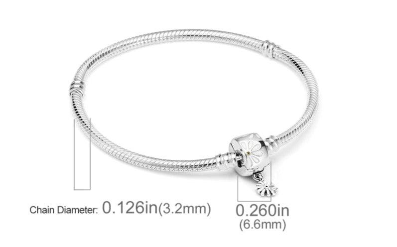 Silver Bracelets for Evil Eye and Hamsa Charms - Flower Clasp - Snake Chain Bracelet 5.9” or 15 cm