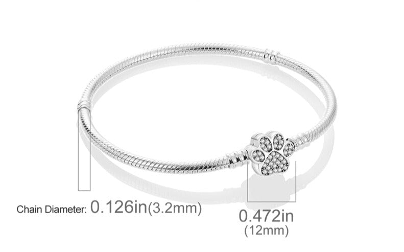 Silver Bracelets for Evil Eye and Hamsa Charms - JewelleryPuppy Paw Clasp - Snake Chain Bracelet5.9” or 15 cm
