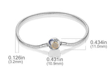 Load image into Gallery viewer, Silver Bracelets for Evil Eye and Hamsa Charms - Sphere with Stone Sun and Stars Clasp - Snake Chain Bracelet 5.9” or 15 cm
