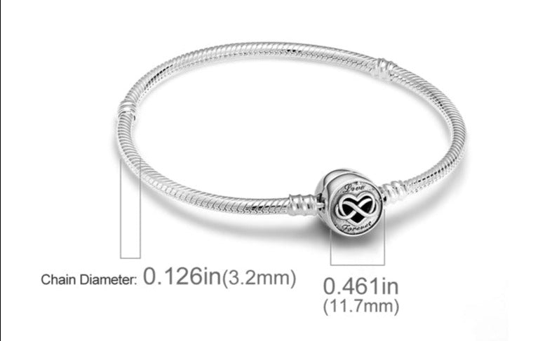 Silver Bracelets for Evil Eye and Hamsa Charms - with Infinity Symbol Circular Clasp - Snake Chain Bracelet 5.9” or 15 cm