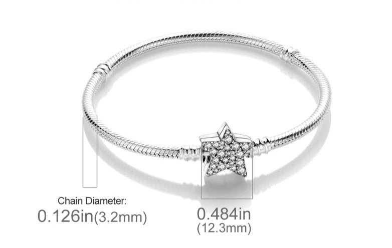 Silver Bracelets for Evil Eye and Hamsa Charms - JewelleryStone-studded Star Shaped Clasp - Snake Chain Bracelet5.9” or 15 cm