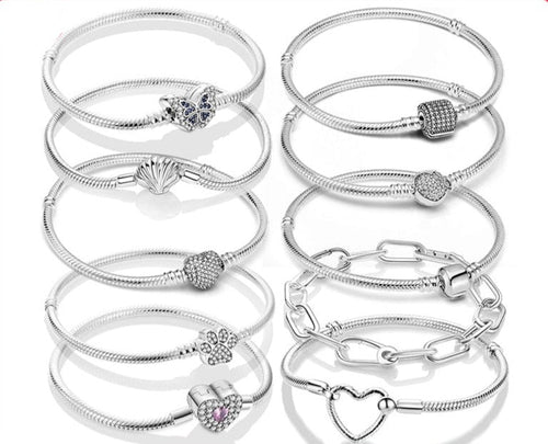 Silver Bracelets for Evil Eye and Hamsa Charms - JewelleryHeart-shaped Clasp - Snake Chain Bracelet5.9” or 15 cm