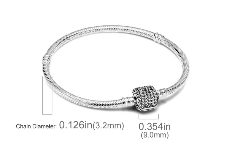 Silver Bracelets for Evil Eye and Hamsa Charms - JewelleryStone Studded Barrel Clasp - Snake Chain Bracelet5.9” or 15 cm
