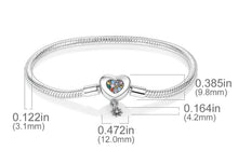 Load image into Gallery viewer, Silver Bracelets for Evil Eye and Hamsa Charms - Colourful Stone Heart Shaped Clasp - Snake Chain Bracelet 5.9” or 15 cm
