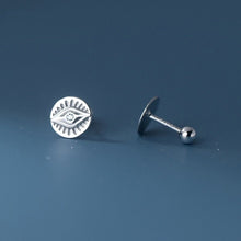 Load image into Gallery viewer, Silver Engraved Evil Eye Symbol Earrings - EarringsSilver
