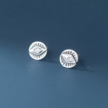 Load image into Gallery viewer, Silver Engraved Evil Eye Symbol Earrings - EarringsSilver

