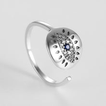 Load image into Gallery viewer, Silver Engraved White and Blue Stone Evil Eye Silver Ring - Ring
