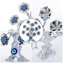 Load image into Gallery viewer, Silver Flower Evil Eyes on Feng Shui Tree of Life Evil Eye Desktop Ornament - Ornament
