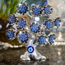 Load image into Gallery viewer, Silver Flower Evil Eyes on Feng Shui Tree of Life Evil Eye Desktop Ornament - Ornament
