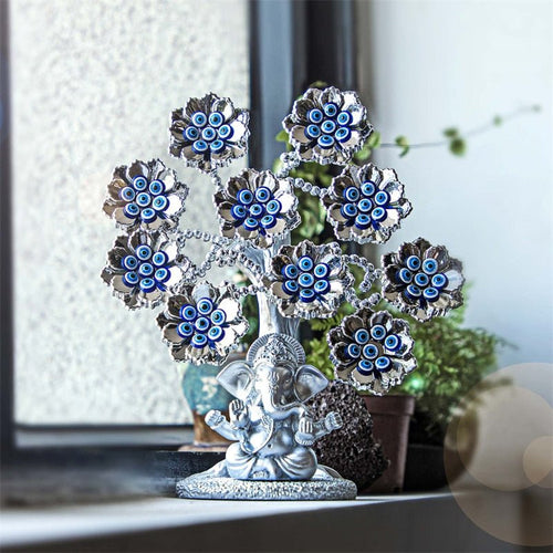 Silver Petals Evil Eye Ornament with Mighty Lord Ganesha - OrnamentOne Size