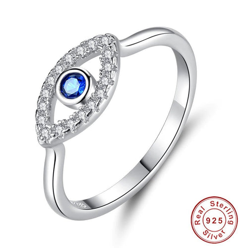 Single Blue and White Stone Eye Shape Evil Eye Silver Ring - Ring8