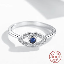 Load image into Gallery viewer, Single Blue and White Stone Eye Shape Evil Eye Silver Ring - Ring8
