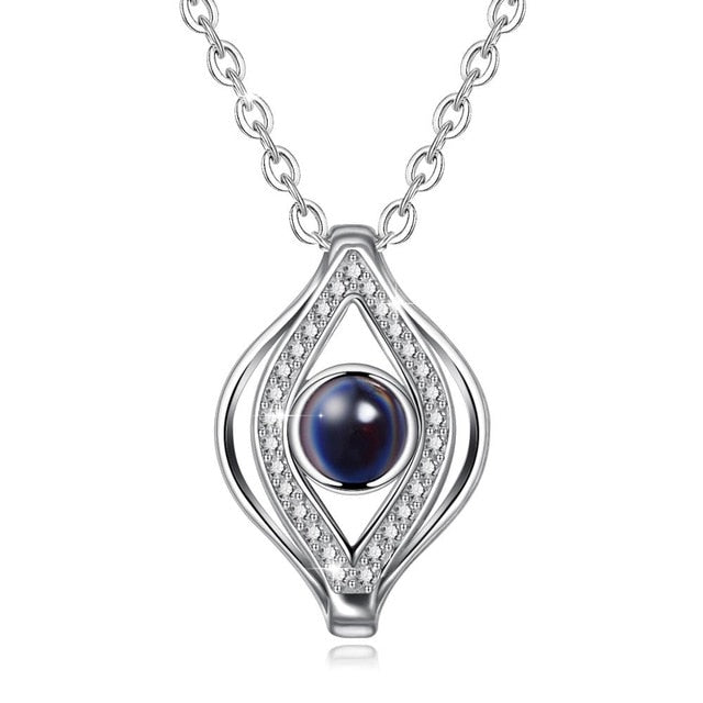 Single Blue Stone Abstract Evil Eye Silver Necklaces - NecklaceSilver