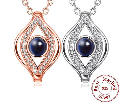 Single Blue Stone Abstract Evil Eye Silver Necklaces - NecklaceSilver