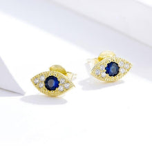 Load image into Gallery viewer, Single Blue Stone and White Stones Evil Eye Silver Stud Earrings - Earrings
