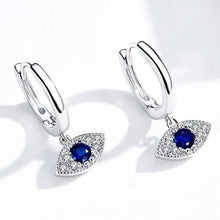 Load image into Gallery viewer, Single Blue Stone Evil Eye Silver Drop Earrings - Earrings

