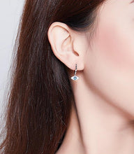 Load image into Gallery viewer, Single Blue Stone Evil Eye Silver Drop Earrings - Earrings
