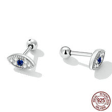 Load image into Gallery viewer, Single Blue Stone Evil Eye Silver Stud Earrings - Earrings
