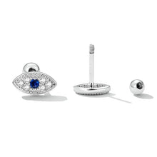 Load image into Gallery viewer, Single Blue Stone Evil Eye Silver Stud Earrings - Earrings
