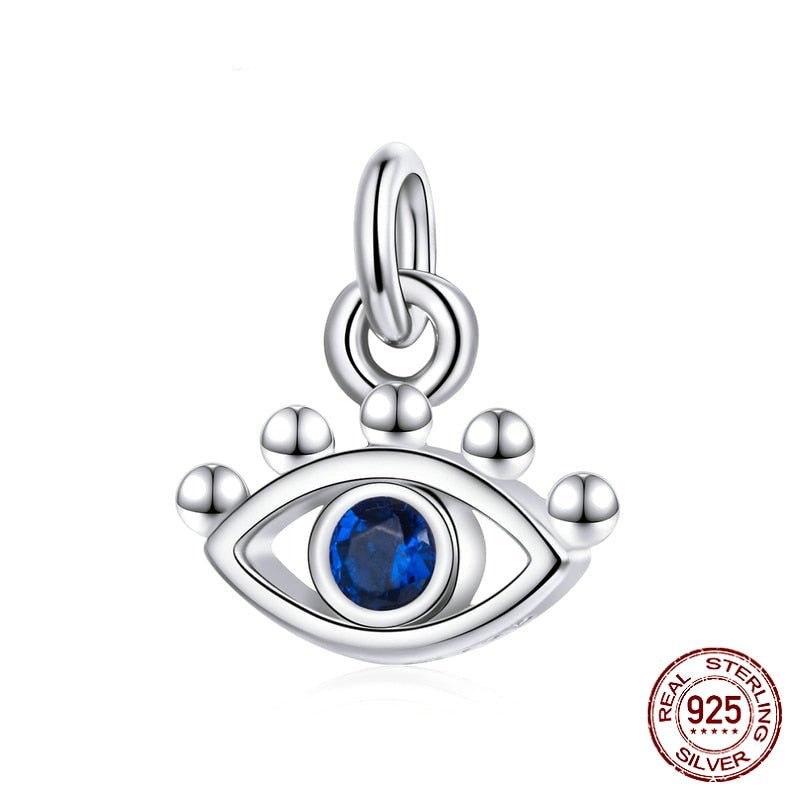 Single Blue Stone Eye Shaped Evil Eye Silver Pendant - Pendant