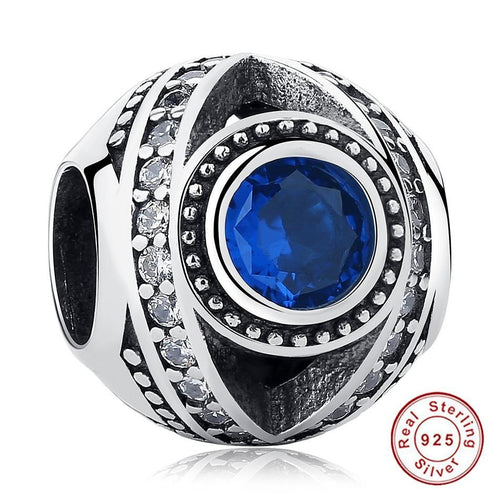 Single Blue Stone Spherical Silver Evil Eye Charm Bead - Charm Bead