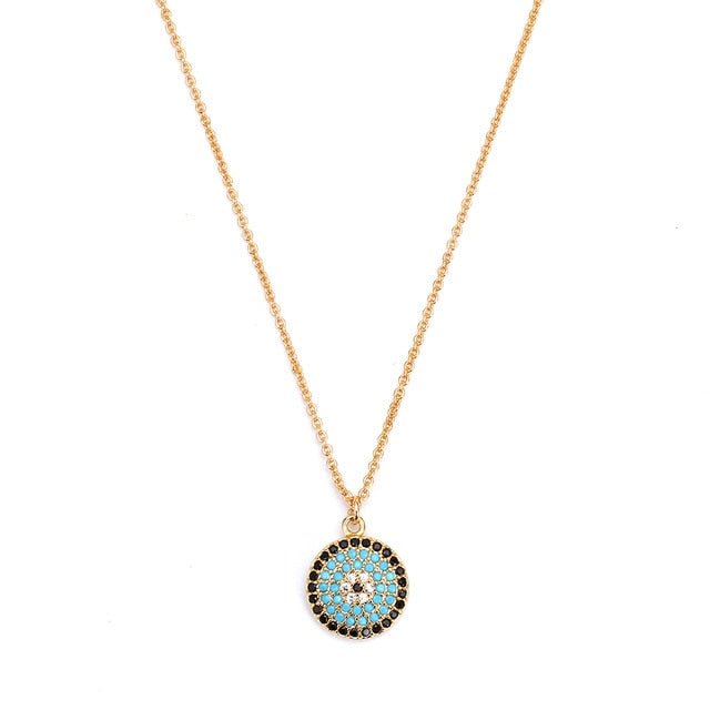 Stone Studded Abstract Evil Eye Pendant Necklace - Jewellery