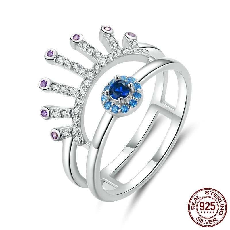 Stone Studded Evil Eye with Lashes Silver Ring - Ring6