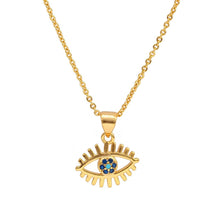 Load image into Gallery viewer, Studded Blue Stone Golden Eye Lashes Evil Eye Pendant Necklace - Jewellery
