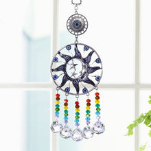 Load image into Gallery viewer, Sun, Moon, and Stars Evil Eye Wall Hanging with Multicolor Suncatcher Crystals - Wall HangingStyle 1 - Round Crystals
