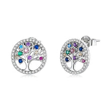 Load image into Gallery viewer, Tree of Life with Multicolor Stones Silver Earrings - Earrings
