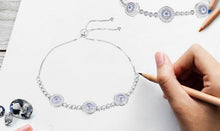Load image into Gallery viewer, Triple White Stone Evil Eyes Silver Bracelets - BraceletGold
