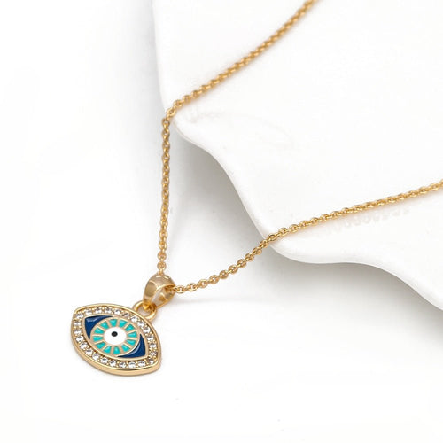 Turquoise and Dark Blue Eye Shaped Evil Eye Pendant Necklace - Jewellery