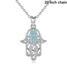 Load image into Gallery viewer, Turquoise and Silver Dual Hamsa Hand Silver Pendant and Necklace - NecklaceWith 20&quot; Chain
