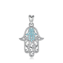 Load image into Gallery viewer, Turquoise and Silver Dual Hamsa Hand Silver Pendant and Necklace - NecklaceOnly Pendant
