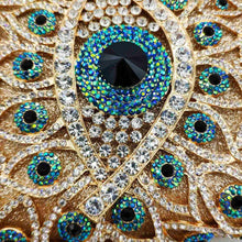 Load image into Gallery viewer, Turquoise and White Stone Studded Evil Eye Clutch - Golden - Handbag
