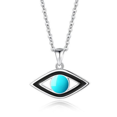 Turquoise Opal Eye Shaped Evil Eye Silver Necklace - Necklace