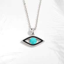 Load image into Gallery viewer, Turquoise Opal Eye Shaped Evil Eye Silver Necklace - Necklace

