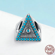 Load image into Gallery viewer, Turquoise Pyramid Shaped Evil Eye Silver Charm Bead - Charm Bead
